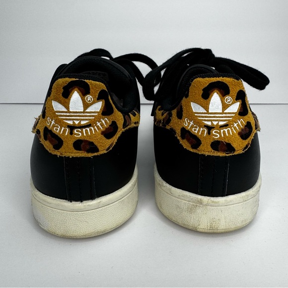 Adidas Stan Smith Black Leather and Leopard Sneakers Women’s Sz 7.5 Trainers‎ - Picture 3 of 10